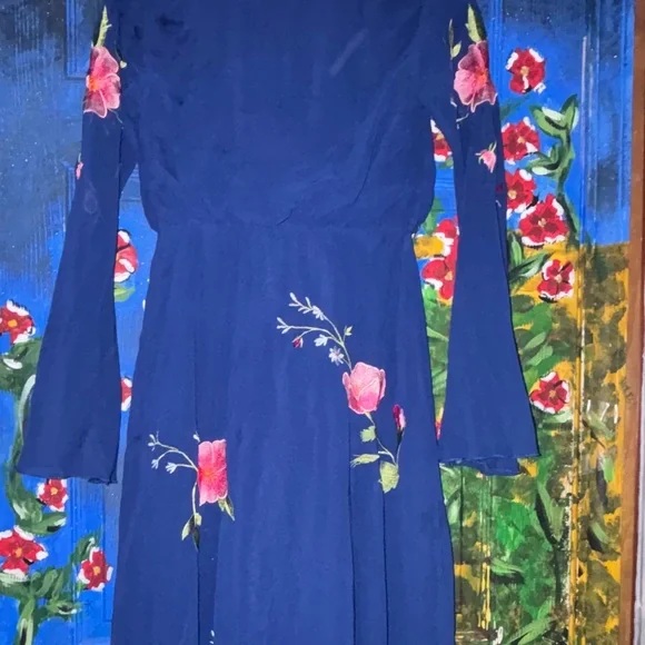 ASOS Floral Embroidered Blue Dress - Picture 6 of 7